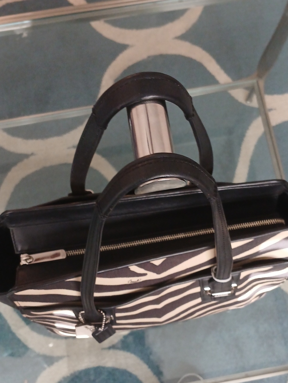 Coach Taylor Zebra-Print Carryall Canvas And Leather Tote - Picture 4 of 12
